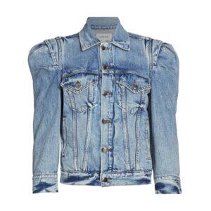 FRAME Rosette Puff Sleeve Denim Jacket in Langton, Size S SMALL
